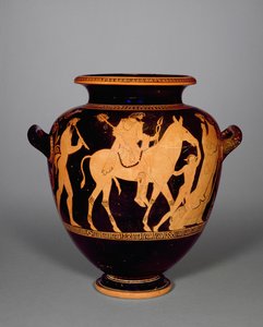 Attic röd-figur stamnos, som visar återkomsten av Hefaistos, från gruppen av Polygnotus, c.440 f.Kr. (keramik) (se även 293739 och för detaljer se 307551) av Greek School