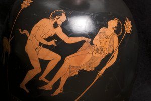 Detalj av en rödfigurig hukande lekythos (terrakotta) (se även 325673) av Greek School