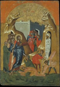 Resurrection of Lazar (äggtempera på panel) av Greek School