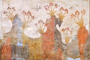 Rum av liljor eller våren, Akrotiri fresk, Thera (idag Santorini), Grekland, minoiska civilisationen