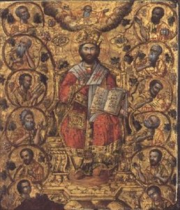 Jesses träd, en del av en diptyk från Joniska öarna (olja på panel) (se även 49492) av Greek School