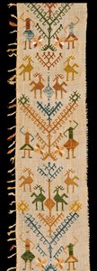 Kant dekorerad med ett livsträd, från Siphnos, Kykladerna, 1600-1700-talet (bomull broderad med sidentrådar) av Greek School