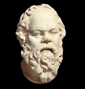 Marmorbyst av den grekiske filosofen Sokrates (470-399 f.Kr.) efter originalet av Lysippe (cirka 330 f.Kr.) som dekorerade Pompeion i Aten. Sön 0,33 m. Paris, Louvren