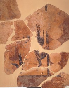 Jägarens återkomst, fresk från Temple C i Thermos, Grekland, grekisk civilisation, ca 630 f.Kr. av Greek School
