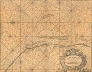 Karta över Yarmouth och sanden runtomkring, ca 1700 (kolorerad gravyr)