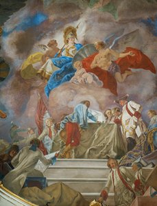 Ett geni rekommenderar en grupp österrikiska generaler till Minerva, gudinna för militärvetenskap (ca ... av Gregorio Guglielmi