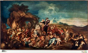 Moses slår vatten från klippan Målning av Gregorio De Ferrari (1647-1726) Gener, nya gatumuseer