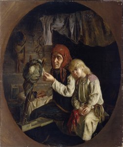 Spinning lektion, 1859 av Grigori Grigoryevich Myasoedov