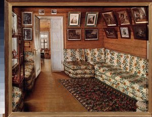 Mottagningsrummet i en herrgård - Målning av Grigori Vasilyevich Soroka (1823-1863), olja på duk - rysk konst från 1800-talet - Statens friluftsmuseum för historia och konst, Pskov (Ryssland) av Grigori Vasilievich Soroka