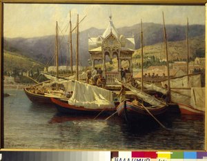 Le Port de Jalta (Ukraina) - Painture de Grigori (Grigory, Grigory) Grigorievich Myasoedov (Myasoedov) (1834-1911), huile sur toile av Grigoriy Myasoyedov