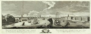Utsikt över Neva nedströms mellan Vinterpalatset och Vetenskapsakademiens bok till 50-årsdagen av St Petersburg, 1753 av Grigory Anikeevich Kachalov