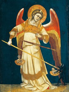 Ärkeängeln Michael väger själar, cirka 1354, av Guariento (aktiv 1338-1367 eller 1370), tempera på panel