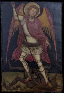 Ärkeängeln St Michael kämpar mot Satan. av Guariento di Arpo