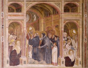 Augustinus klädsel och dop, scen från Stories of St Philip and St Augustine, av Guariento (aktiv sedan 1338, död ca 1367), fresk, Eremitanikyrkan (Eremiterna), Padua, Veneto. Italien