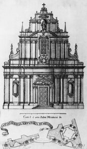 Fasad och layout av Annunciationskyrkan i Messina, gravyr av Guarino Guarini (1624-1683), Italien av Guarino Guarini