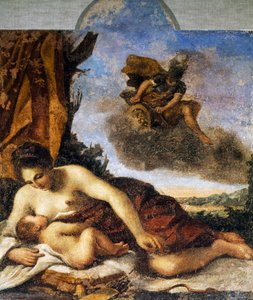Venus nursing Love, målning av Giovanni Francesco Barbieri, känd som il Guercino (1591-1666). av Guercino