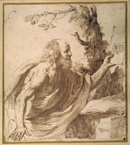 Ett helgon som läser i öknen (penna och bläck på papper) av Guercino