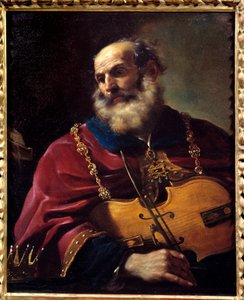 Kung David (spelar fiol). Målning av Barbieri Giovanni Francesco dit Le Guerchin (1591-1666)