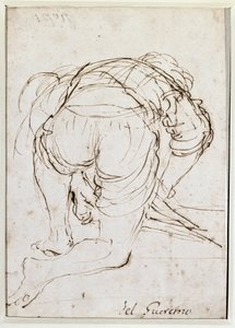 Man på knä - blyertsteckning av Guercino
