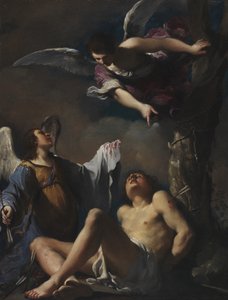 St. Sebastian understödd av två änglar av Guercino