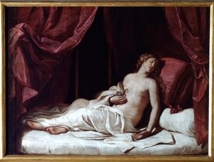 Drottning Cleopatras död Cleopatra VIIs självmord Thea Philopator (69-30 f.Kr.), drottning av det antika Egypten - (Drottning Kleopatras död) Målning av Guercino (Giovan Francesco Barbieri) (Guerchin) (1591-1666) 17648 Dim 1737x cm Genes, Musei di Strada