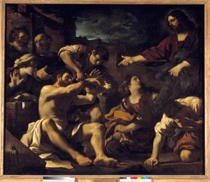 Lasarus uppståndelse. Målning av Giovanni Francesco Barbieri Guerchin dit Il Guercino (1591-1666). 1619 Sön. 2,01x2,33 m av Guercino