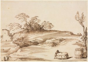 Landskap med en man lutad på en bal, ca. 1640. av Guercino