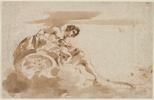 Venus och Amor i en vagn av Guercino