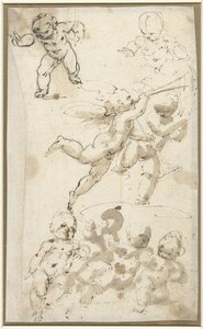 Putti och en flytande ängel