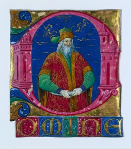 Initial D[omine] från en körbok: Kung Salomo, ca. 1470-1480. av Guglielmo Giraldi del Magri [or del