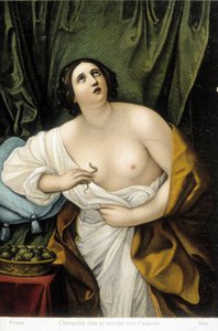 Cleopatra självmord genom att bli biten av en aspic (orm).
