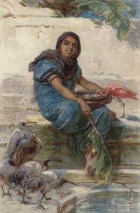 Mata de heliga fåglarna (färg litho)