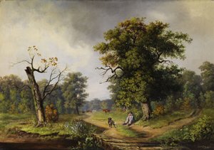 Koherde vilar i kanten av skogen av Guido Hampe