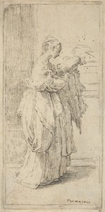Flicka som bär en kudde, sedd i profil vänd åt höger, 1590-1690. av Guido Reni