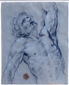 Halvfigur av naken man, vänder sig bakåt och låtsas lida Svart stenteckning av Guido Reni kallad Guiden (1573-1642). Sön 0,26x0,21 m Paris, Louvren av Guido Reni