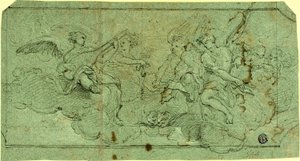 Musiker änglar i moln (rekto); Sittande präst (verso) av Guido Reni