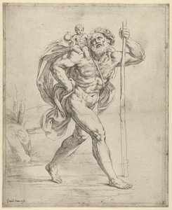 Saint Christopher går med spädbarnet Kristus på sin högra axel, ca. 1600-1640. av Guido Reni