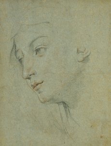 Huvudet på en kvinna som tittar ner till vänster, av Guido Reni