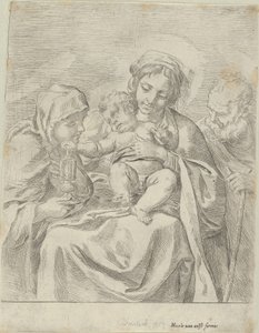 Den heliga familjen med Saint Clare, 1590-1600. av Guido Reni