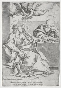 Den heliga familjen med två änglar. av Guido Reni