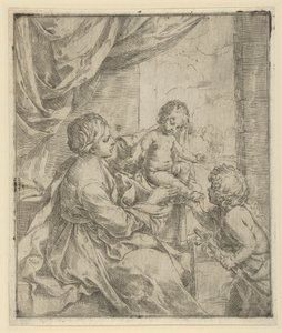Jungfrun och barnet vid ett bord med den unge Johannes Döparen, ca. 1600-1640. av Guido Reni