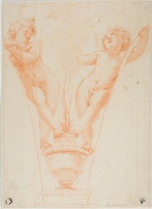 Två Putti med krukväxt av Guido Reni