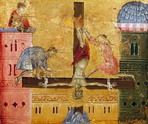 Korsfästelsen av St Peter, detalj från Paliotto of St Peter Enthroned, av Guido da Siena (aktiv ca1250 - 1300), målning på trä.