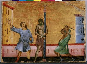The flagellation of Christ (tempera på trä) av Guido da Siena