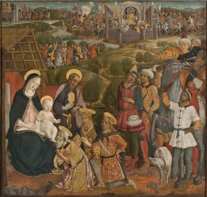 The Adoration of the Magi - The Adoration of the Magi, av Cozzarelli, Guidoccio di Giovanni (1450-1517). Tempera och olja på duk. Mått: 168x176 cm. Nationalmuseum Stockholm av Guidoccio di Giovanno Cozzarelli