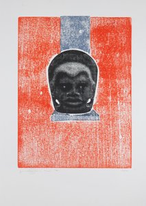 Invisible Room nr 5, 2019 (träsnitt och silkscreen) av Guilherme Pontes