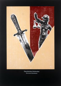 På den bleka brottslingen,Så talade Zarathustra, 2023 (träsnitt och silkscreen) av Guilherme Pontes