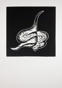 Liggande, 2019 (linosnitt) av Guilherme Pontes