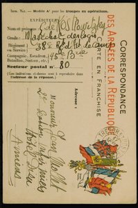 Autografvykort till Jean Mollet, daterat 16 september 1915 av Guillaume Apollinaire