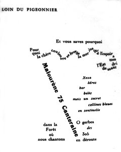 Calligram av Guillaume Apollinaire (1880-1918): "Långt från duvhönan"